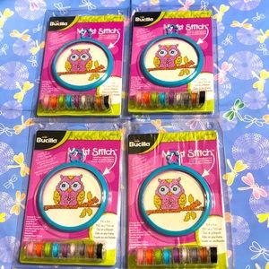 Lot 4 PLAID Bucilla My 1st Stitch 3" Owl on Branch Themed Counted Cross Stitch